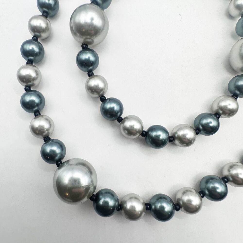 CHICO"S Grey Faux Pearl Necklace 49.5" Long Classic Traditional Jewelry Gray